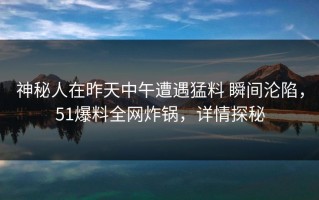神秘人在昨天中午遭遇猛料 瞬间沦陷，51爆料全网炸锅，详情探秘