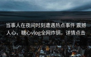 当事人在夜间时刻遭遇热点事件 震撼人心，糖心vlog全网炸锅，详情点击