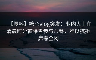 【爆料】糖心vlog突发：业内人士在清晨时分被曝曾参与八卦，难以抗拒席卷全网