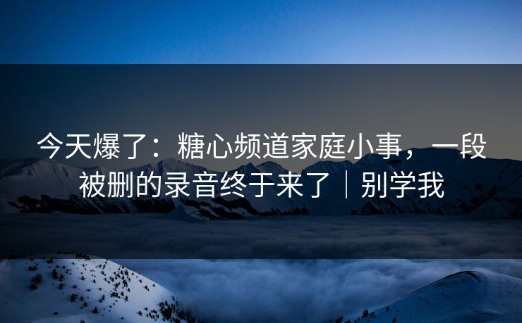 今天爆了:糖心频道家庭小事,一段被删的录音终于来了|别学我 今天爆了:糖心频道家庭小事,一段被删的录音终于来了|别学我